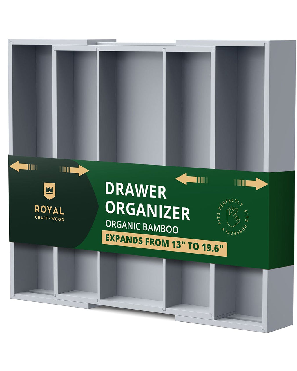Royal Craft Wood 5-slot kitchen utensil and silverware drawer organizer - gray