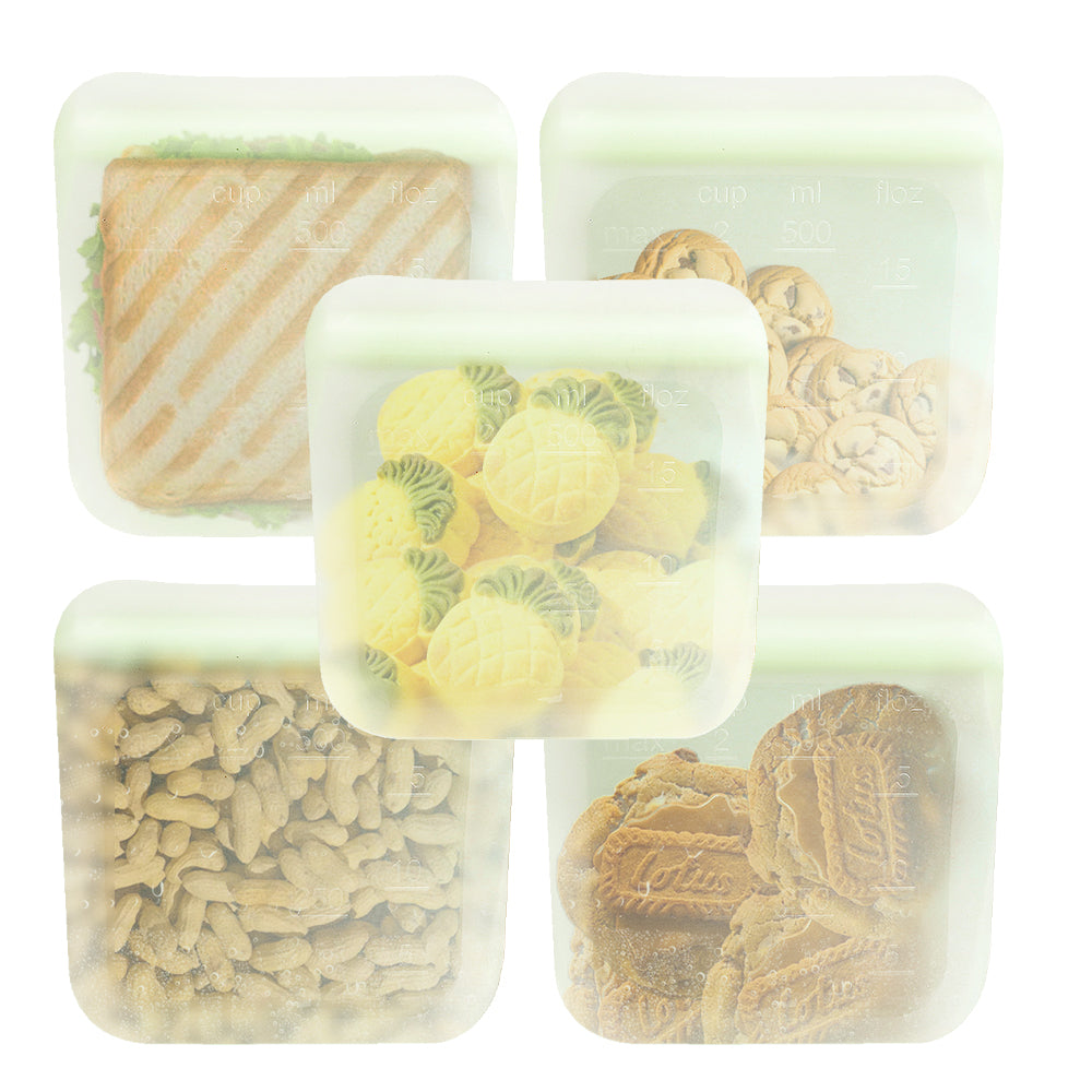 Purifyou 16 oz reusable silicone food storage bags - lime cream