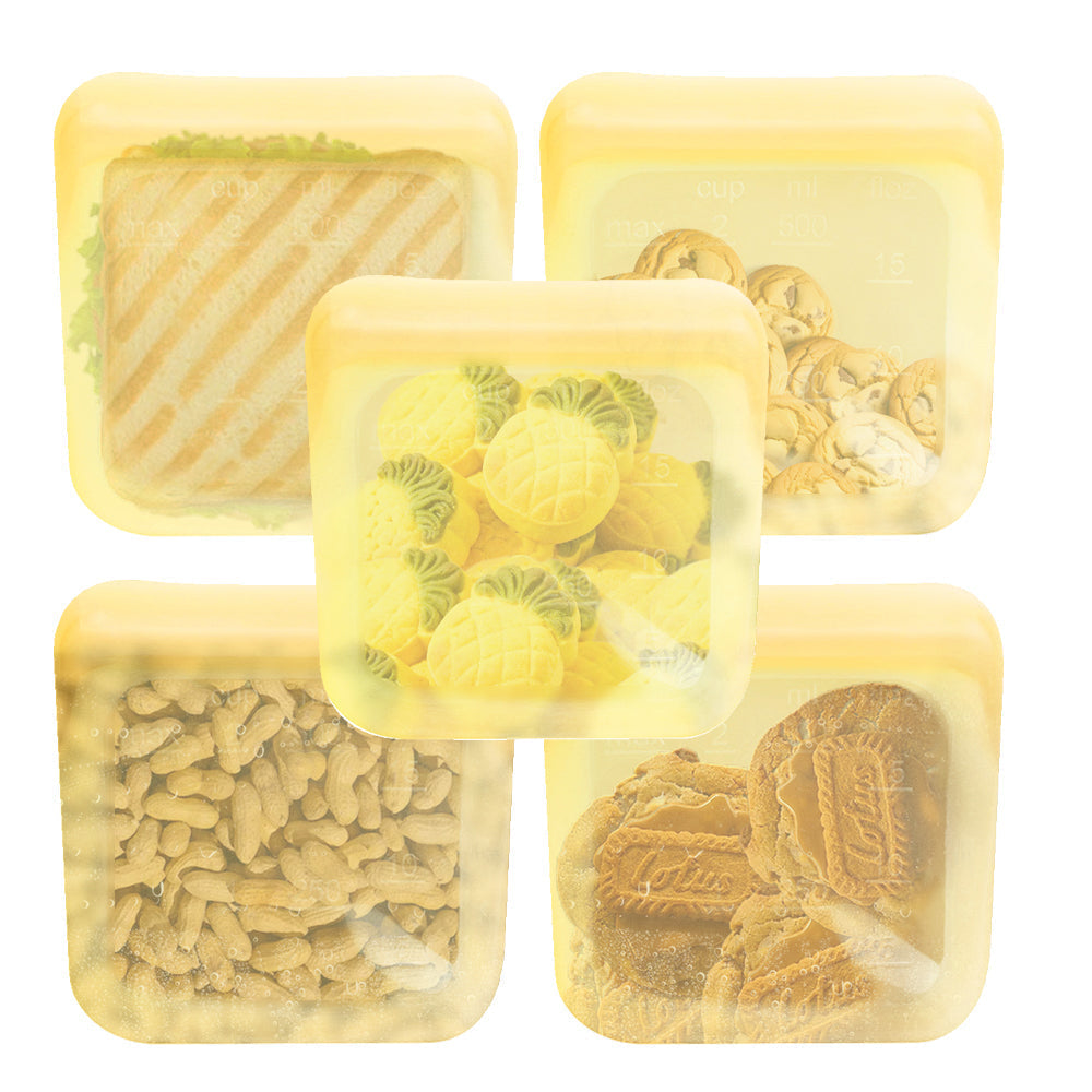 Purifyou 16 oz reusable silicone food storage bags - pastel yellow