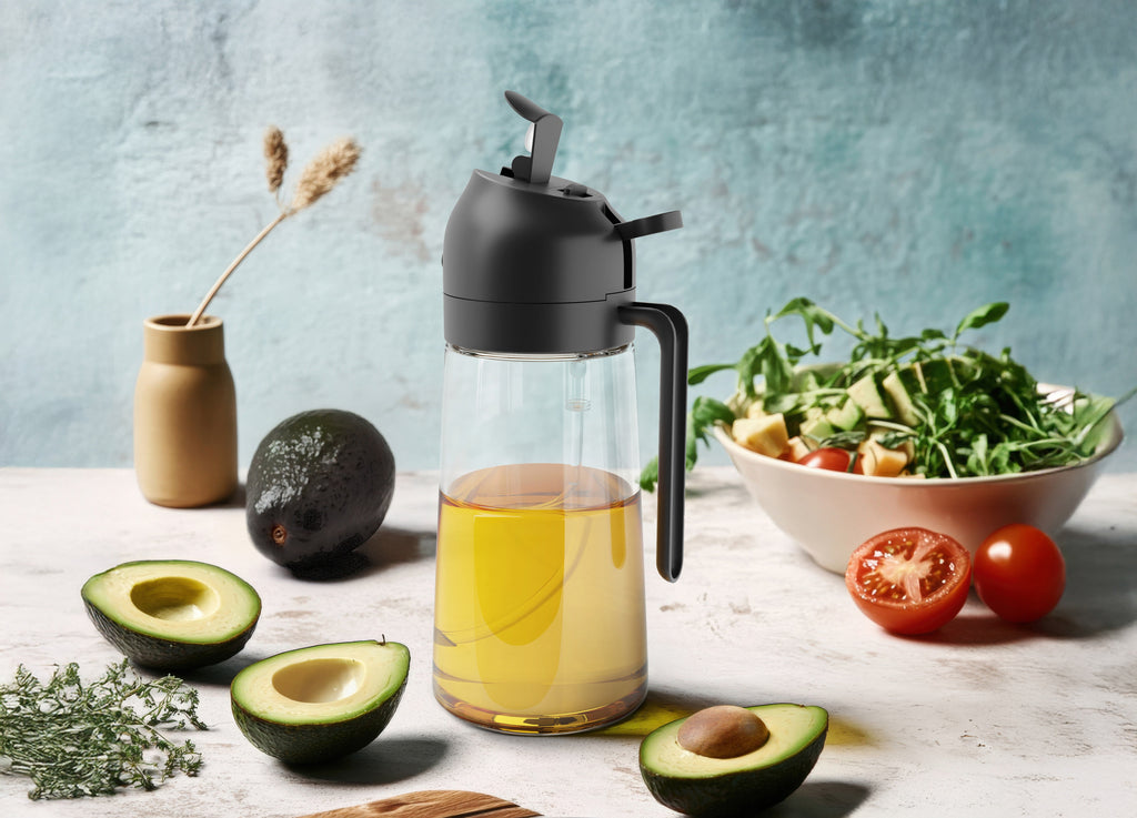 Glass oil sprayer and dispenser for air fryer grilling and salads
