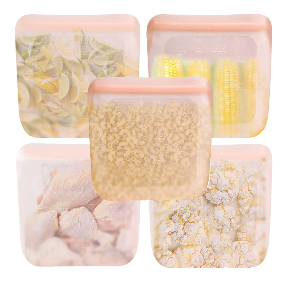 Purifyou 32 oz reusable silicone food storage bags - cloud pink