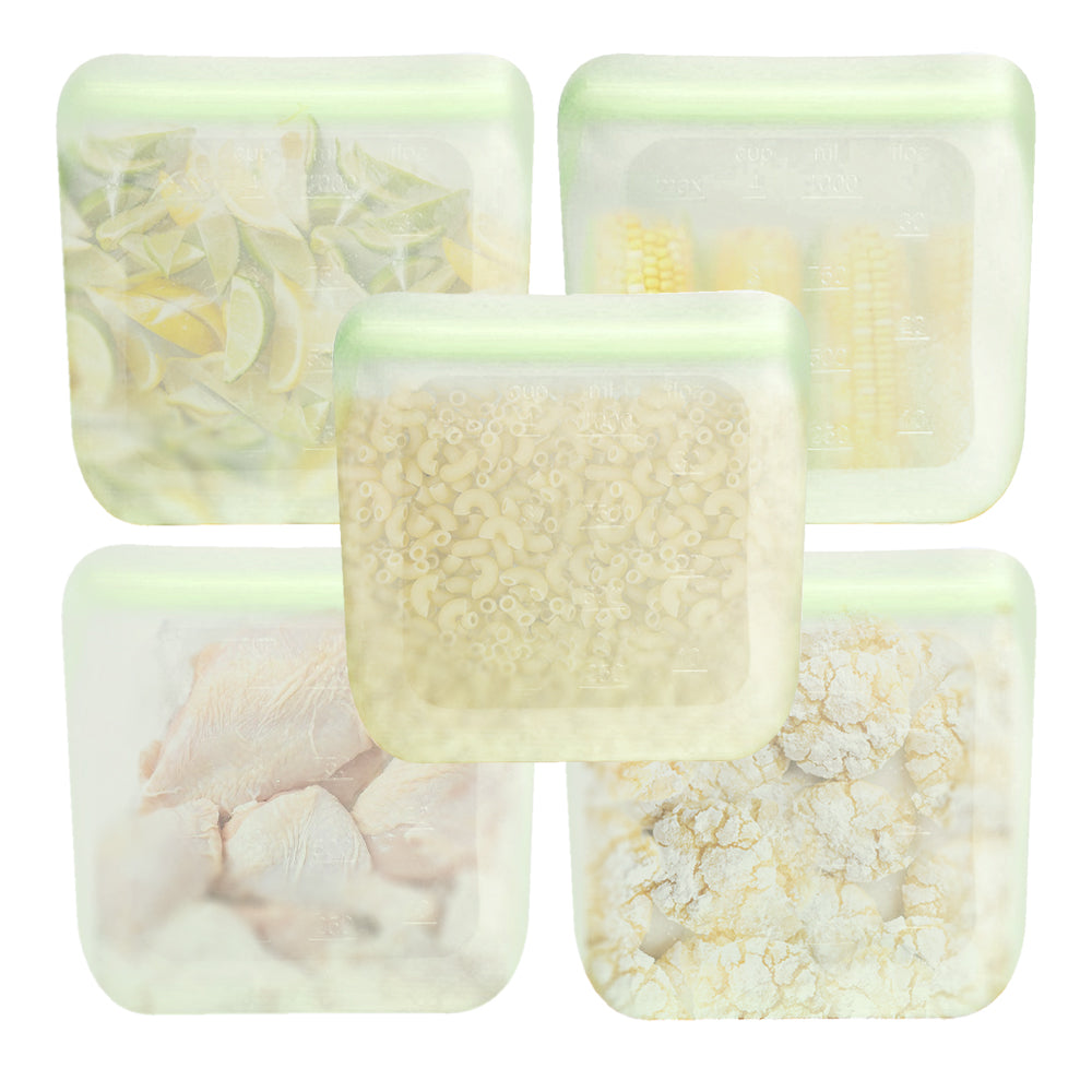 Purifyou 32 oz reusable silicone food storage bags - lime cream