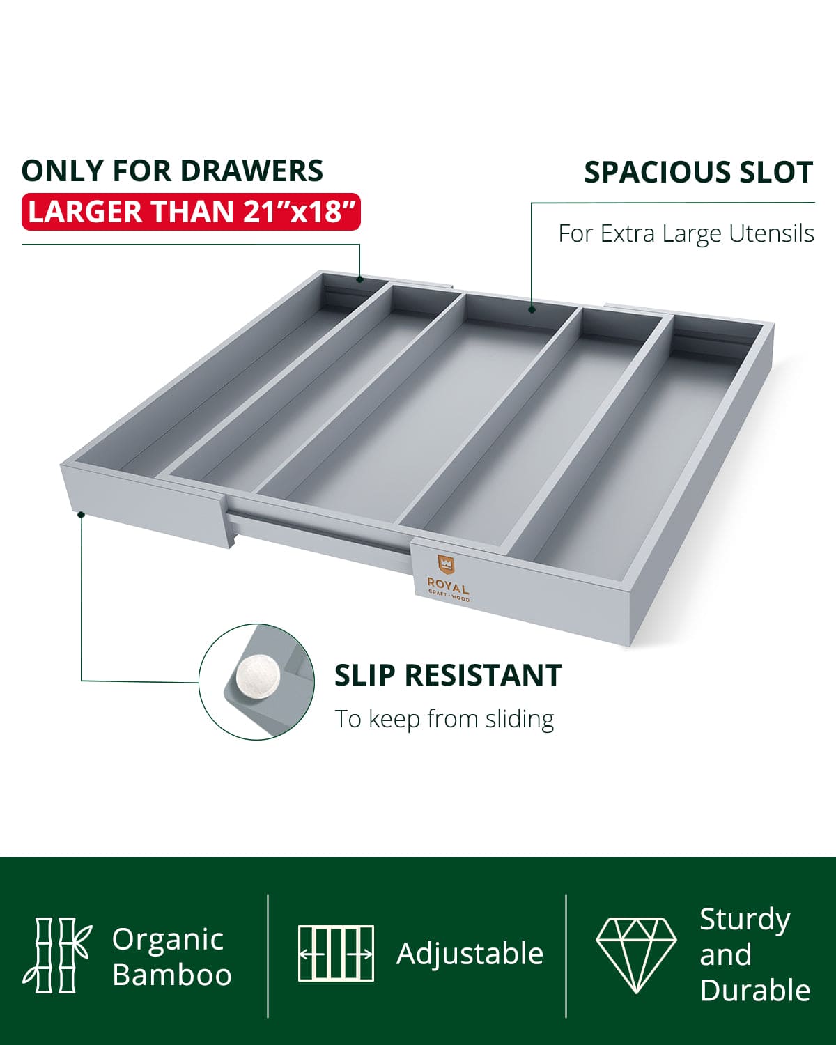 Royal Craft Wood 5-slot silverware drawer organizer specifications