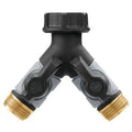 Orbit metal 2-way garden hose Y connector with shut-off valves