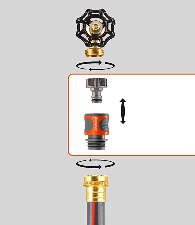 Gardena garden hose connector set with water-stop fitting