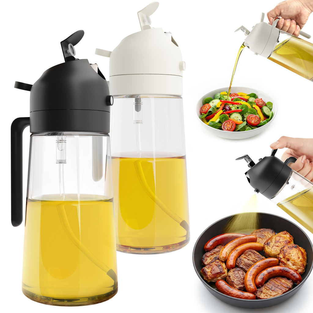 Refillable glass cooking oil sprayer and dispenser bottle set