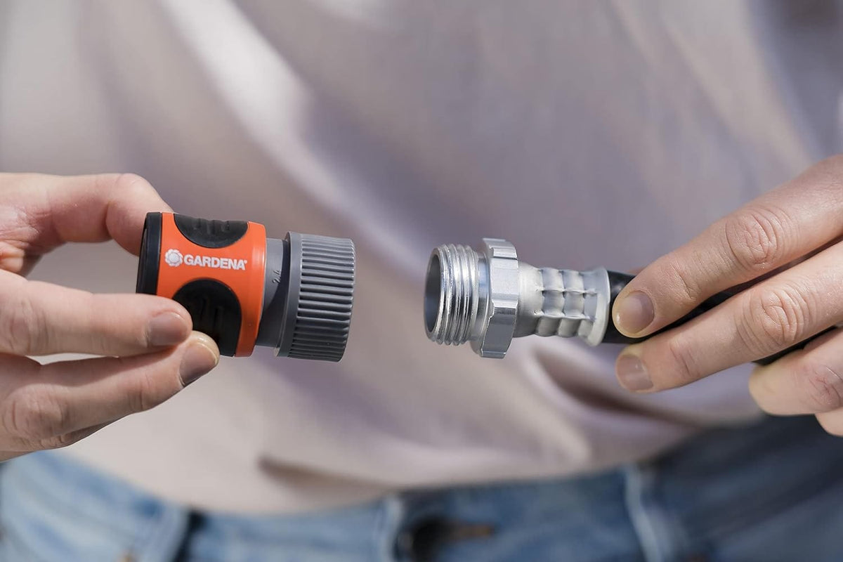 Gardena garden hose connector for 5/8-inch and 1/2-inch hoses