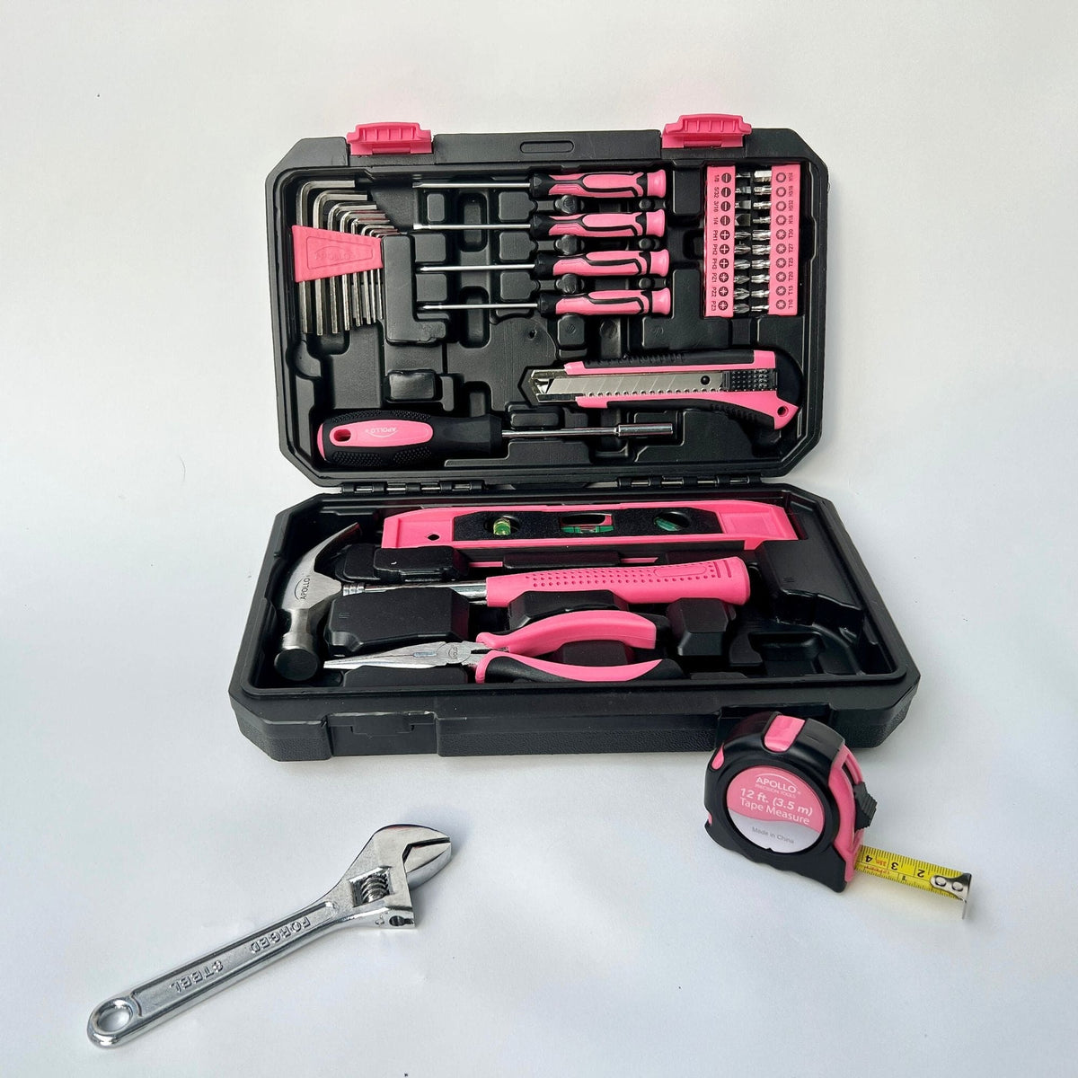 Apollo Tools 39-piece pink tool set in use for household repairs