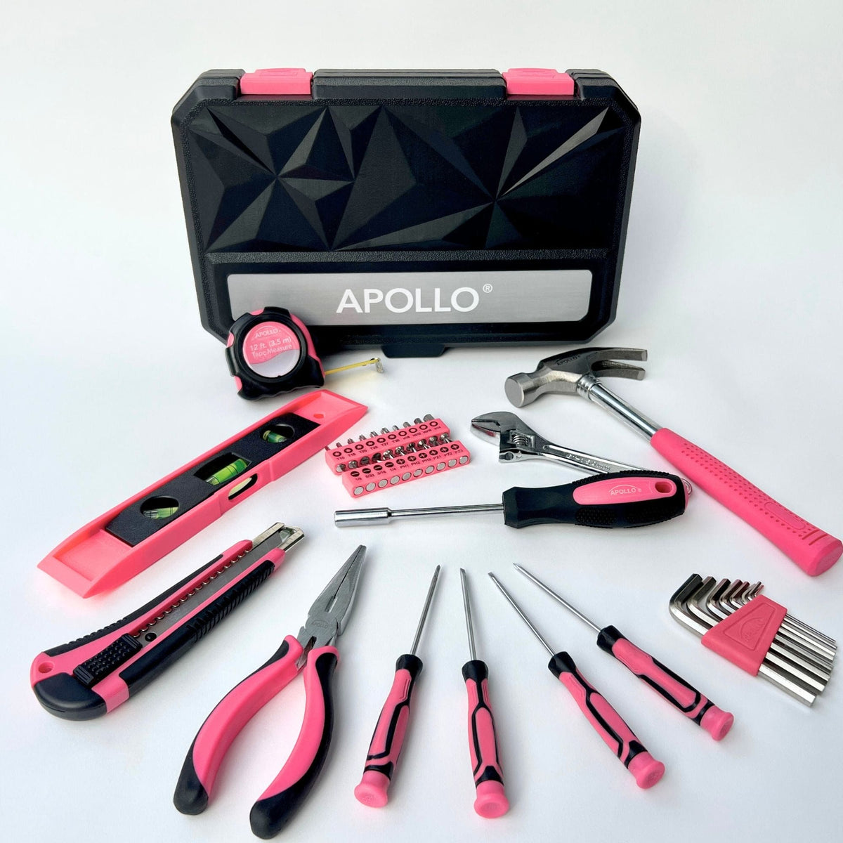 Apollo Tools pink household tool set for everyday DIY projects