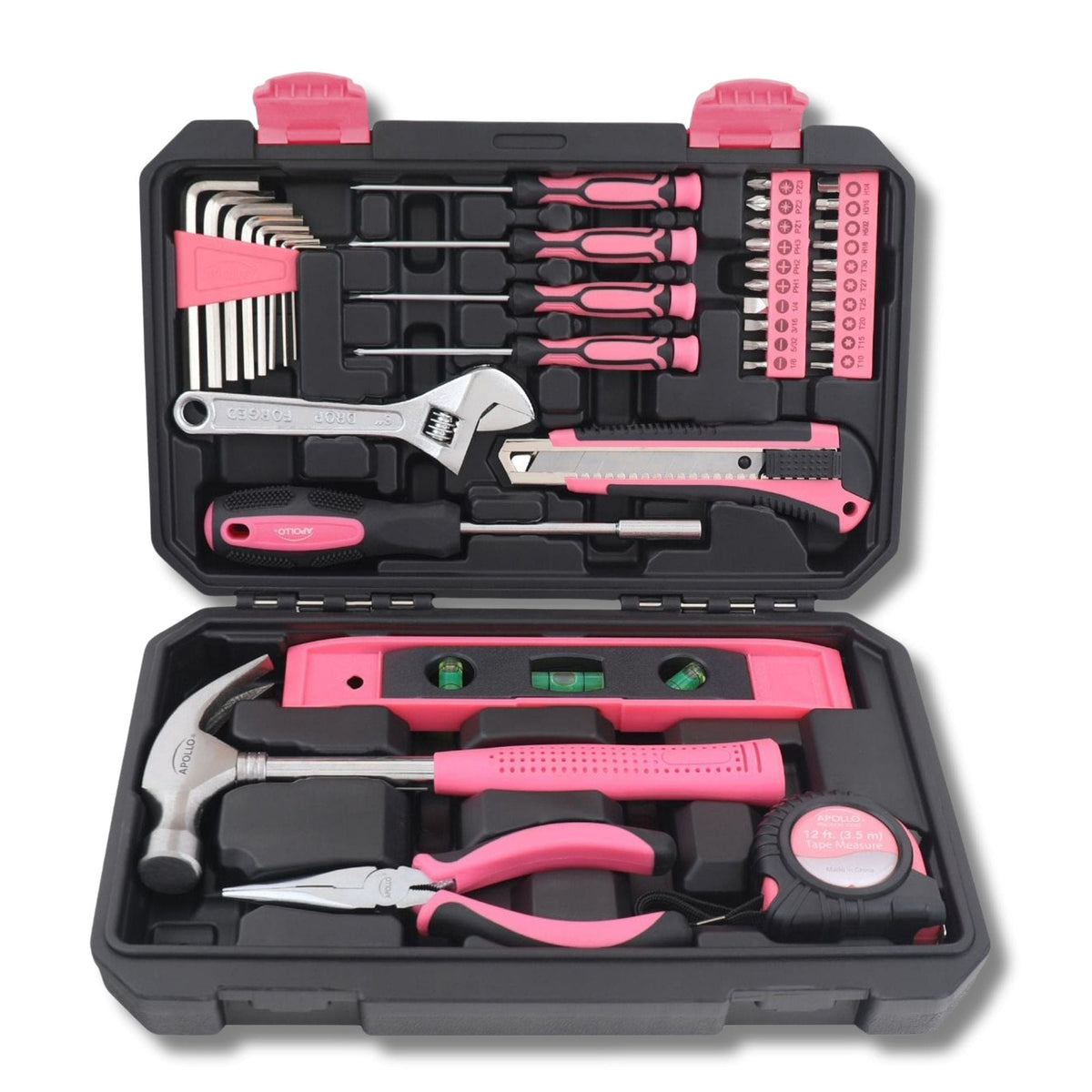 Apollo Tools 39-piece pink household tool kit in storage case