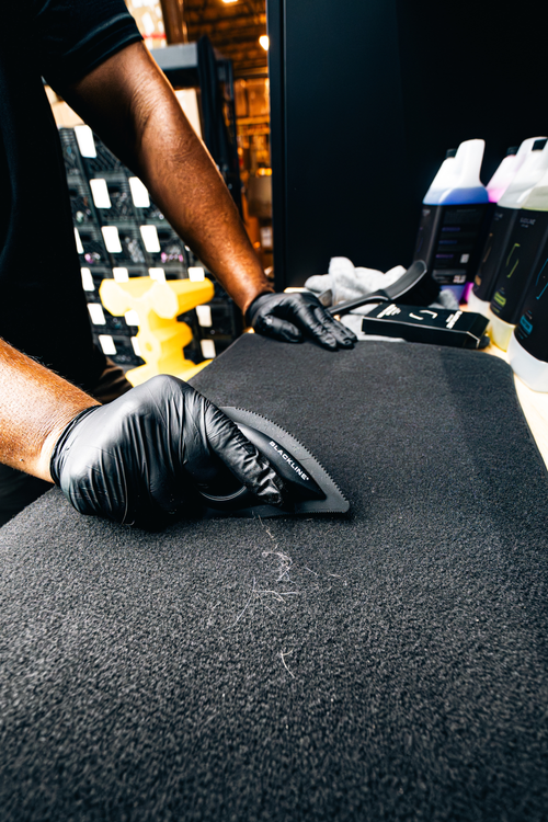BLACKLINE rubber-bristle pet hair remover for fabric car seats