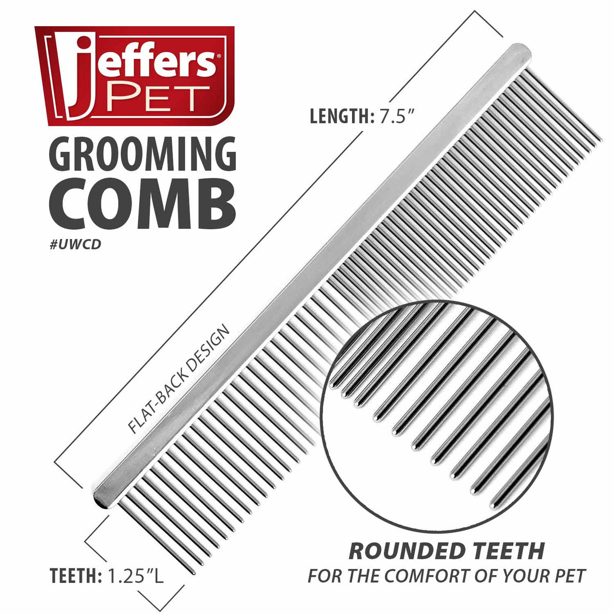 Jeffers long-tooth steel grooming comb for dogs and cats
