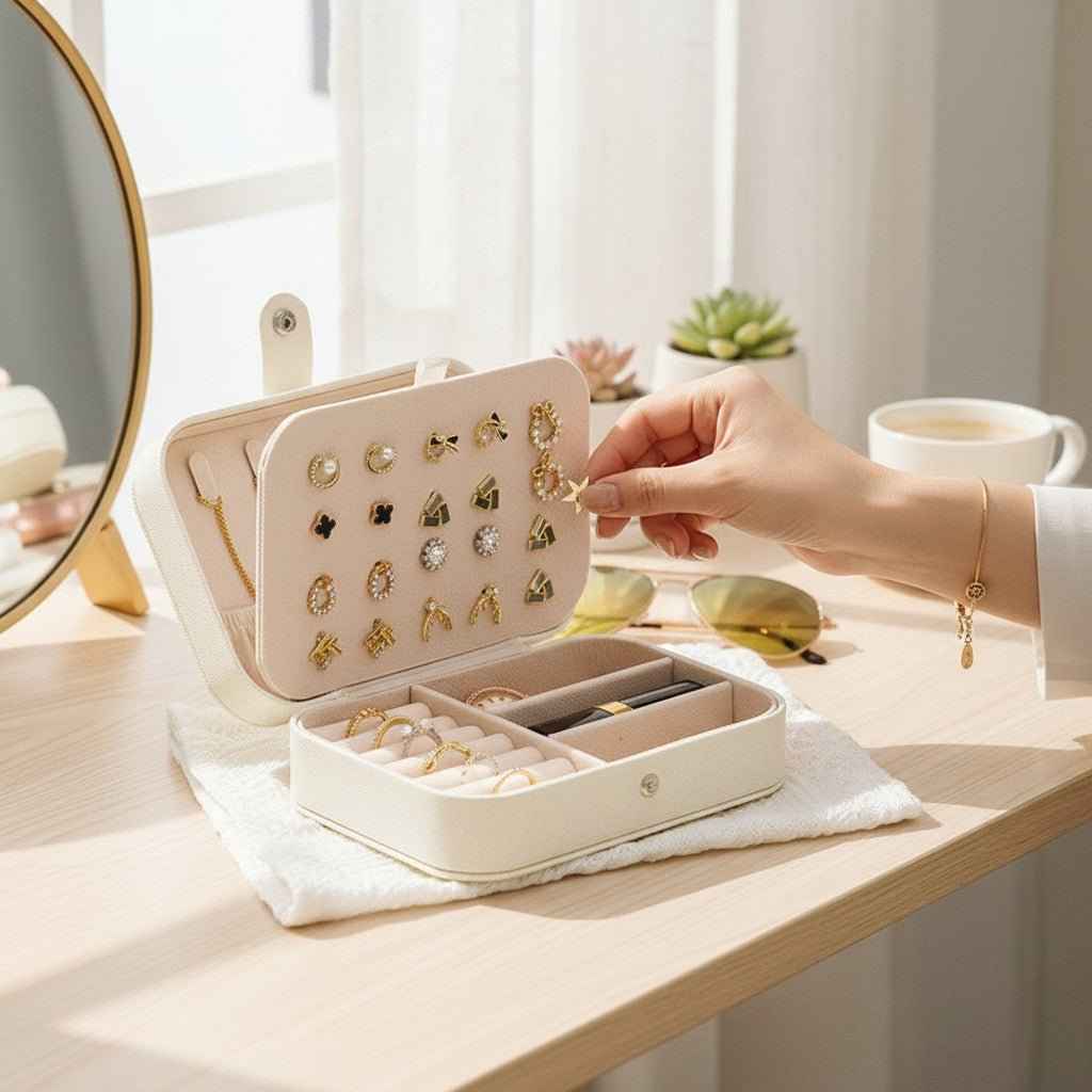 Portable PU leather jewelry box for travel accessories
