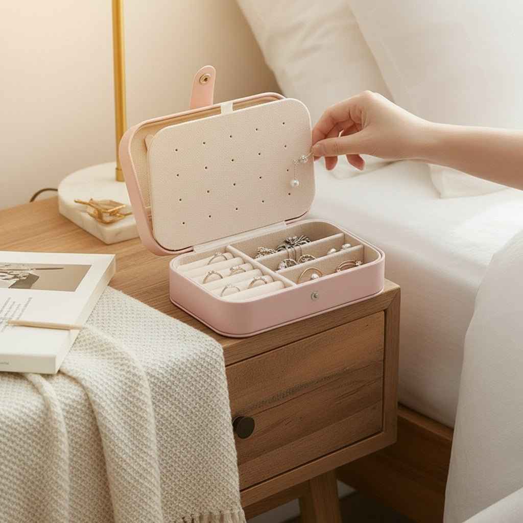 Shaketea travel jewelry box with ring and earring storage